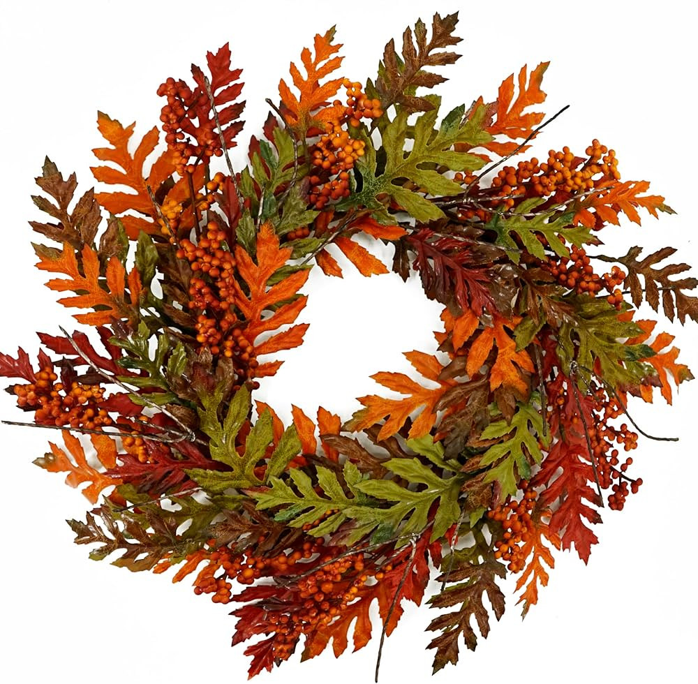 KORSMV Artificial Fall Wreath for Front Door Autumn Door Wreath with Colorful Fall Oak Leaves,Ora... | Amazon (CA)