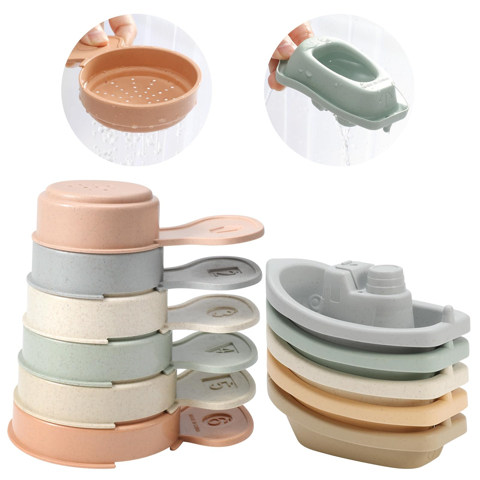 Bath Toys Floating Boats Train with Bathing Spoon,11 Pcs Water Table Toys Mold Free Baby Bath Toy... | Amazon (US)