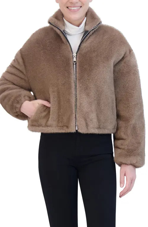 Rebecca Minkoff Faux Fur Crop Jacket in Taupe at Nordstrom, Size Small | Nordstrom