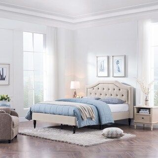 Garrett Contemporary Queen Sized Fabric Upholstered Bed Frame by Christopher Knight Home (beige + da | Bed Bath & Beyond
