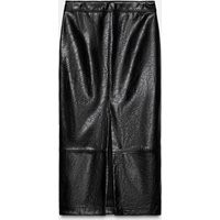 Zara - Leather Effect Midi Skirt - Black - L - Woman | Zara UK