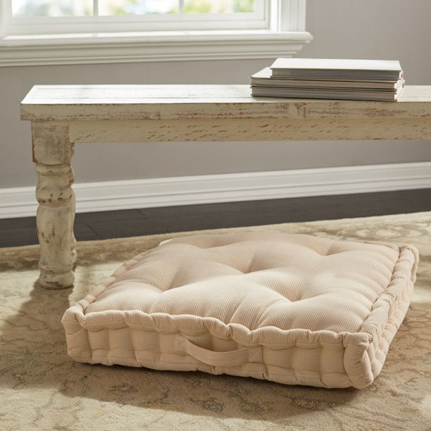 Better Homes & Gardens Corduroy Tufted Square Floor Cushion, 24" x 24", Sand - Walmart.com | Walmart (US)