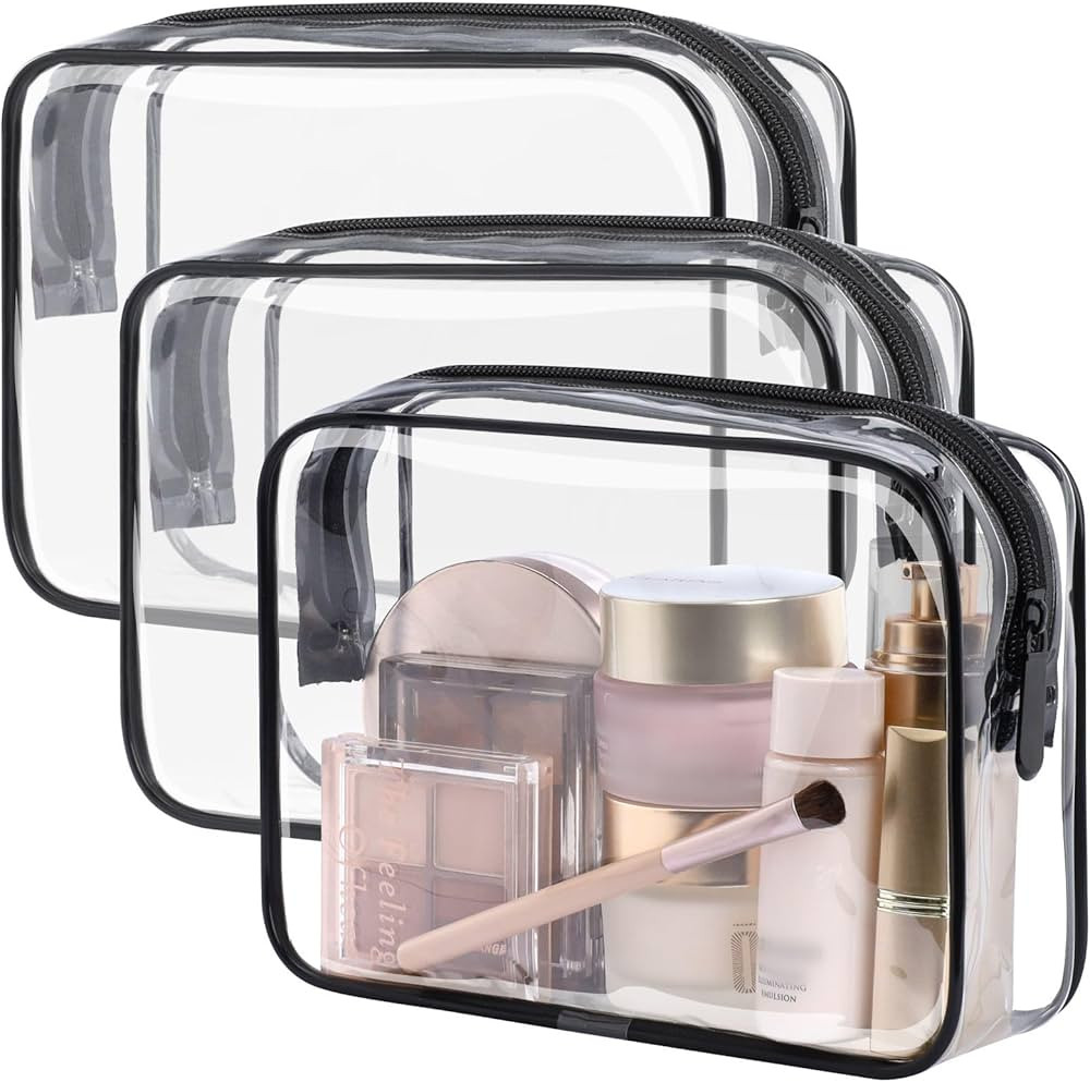 PACKISM TSA Approved Toiletry Bag - Clear Makeup Bag 3 Pack Medium, Metal Smooth Zipper Quart Siz... | Amazon (US)