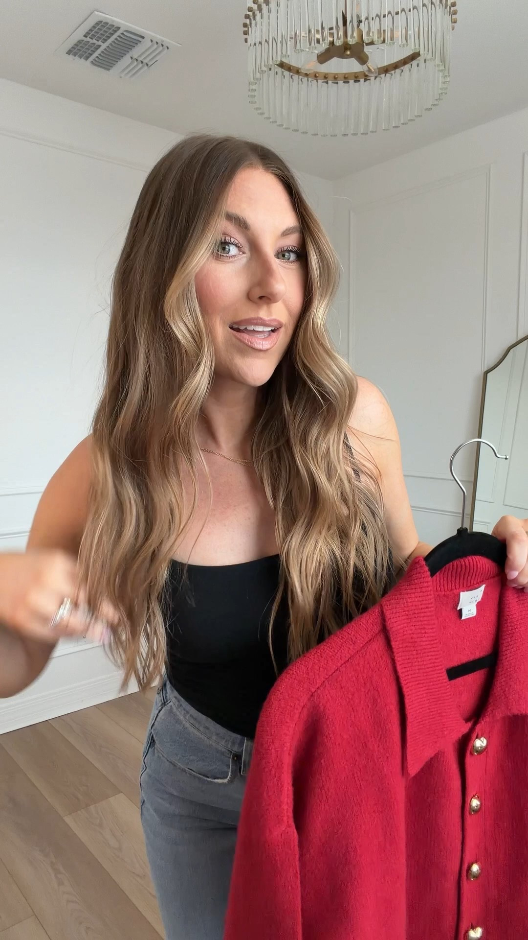 Valentine’s Day outfit inspo! Wearing a medium in the sweater and jeans are light distressed hem 