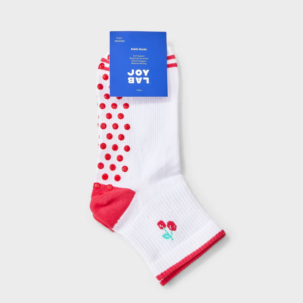 Women's Cherry Icon Pilates Ankle Grip Socks - JoyLab™ Red 4-10 | Target