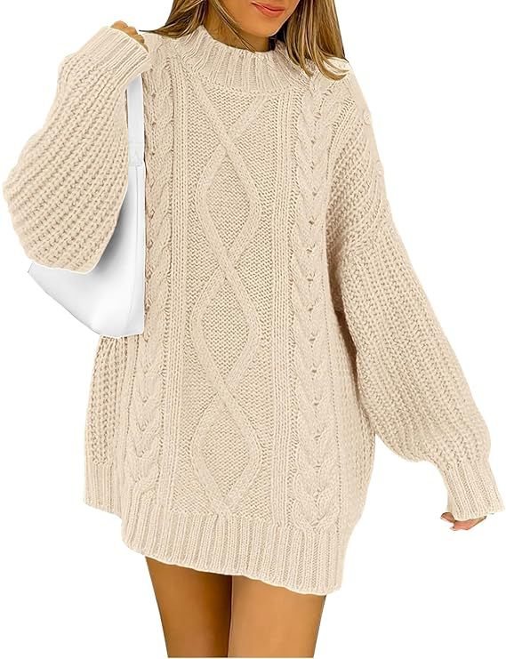 ANRABESS Women's 2023 Fall Long Sleeve Oversized Crewneck Chunky Loose Fit Cable Knit Pullover Sh... | Amazon (US)