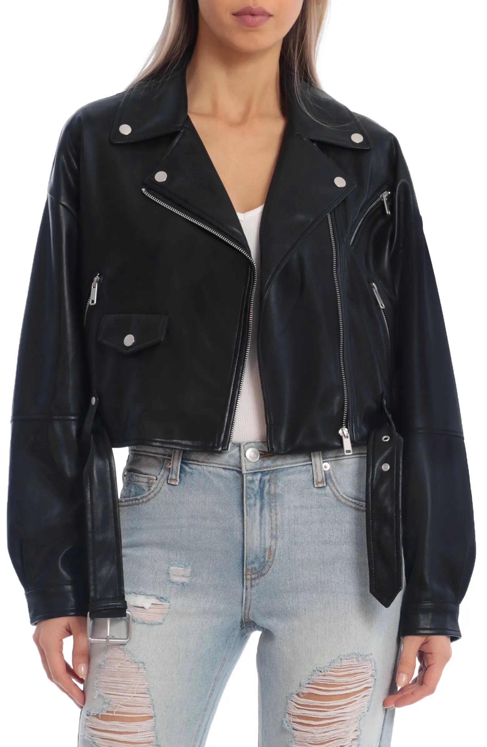 Oversize Faux Leather Crop Moto Jacket | Nordstrom