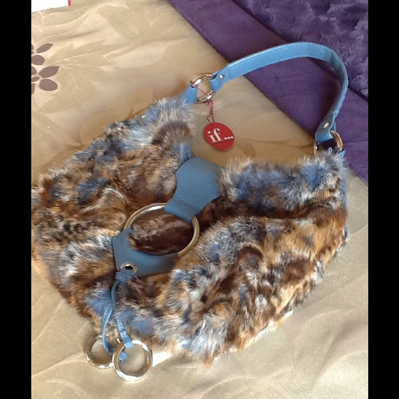 ISABELLA FIORE Blue Leather & Multi Color Fur Bag! | Poshmark