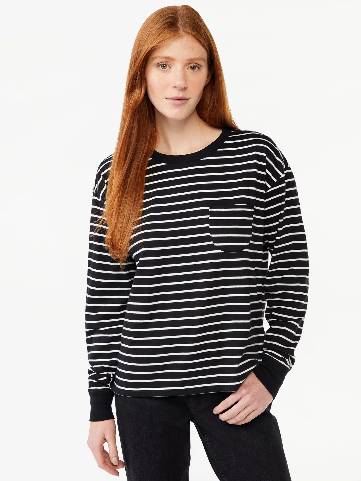 Free Assembly Women's Pocket Boy Tee with Long Sleeves | Walmart (US)