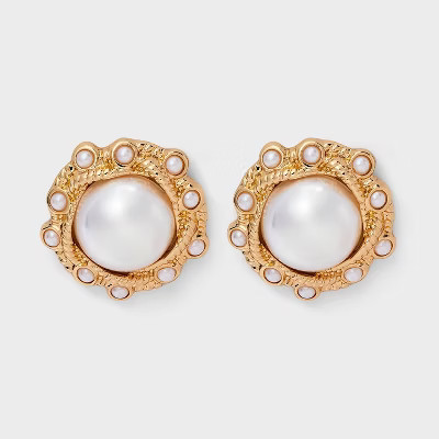 Pearl Button Earrings - A New Day™ Gold/Pearl | Target