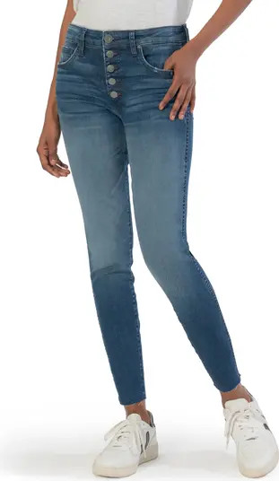 Donna Fab Ab Exposed Button High Waist Raw Hem Skinny Jeans | Nordstrom