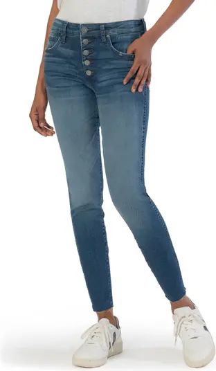 Donna Fab Ab Exposed Button High Waist Raw Hem Skinny Jeans | Nordstrom