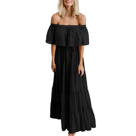 Eytino Women s Maxi Dress Off The Shoulder Swiss Wedding Dress Lace Long Sleeve White Bridesmaid Eve | Walmart (US)