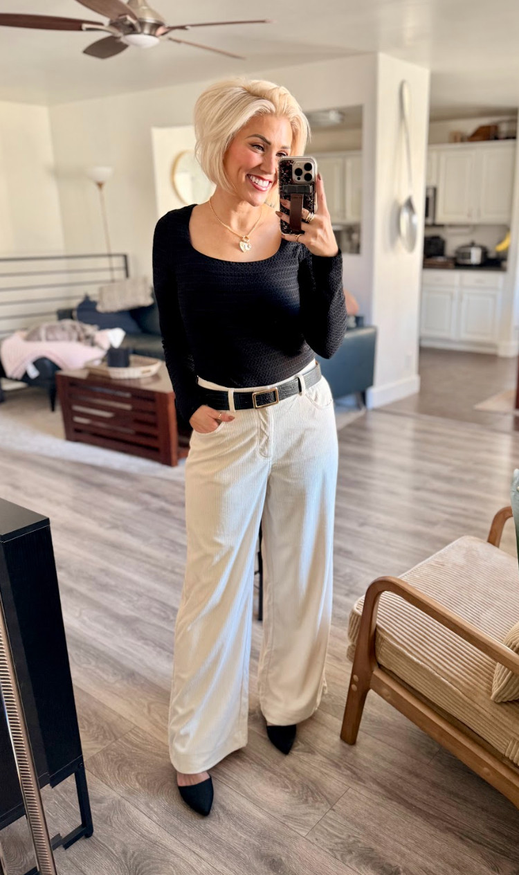 This top is so flattering and I'm loving the color of these pants. Perfect for Spring! Top: Small Shoes: TTS Pants: Medium 

 #LTKootd #LTKSaleAlert