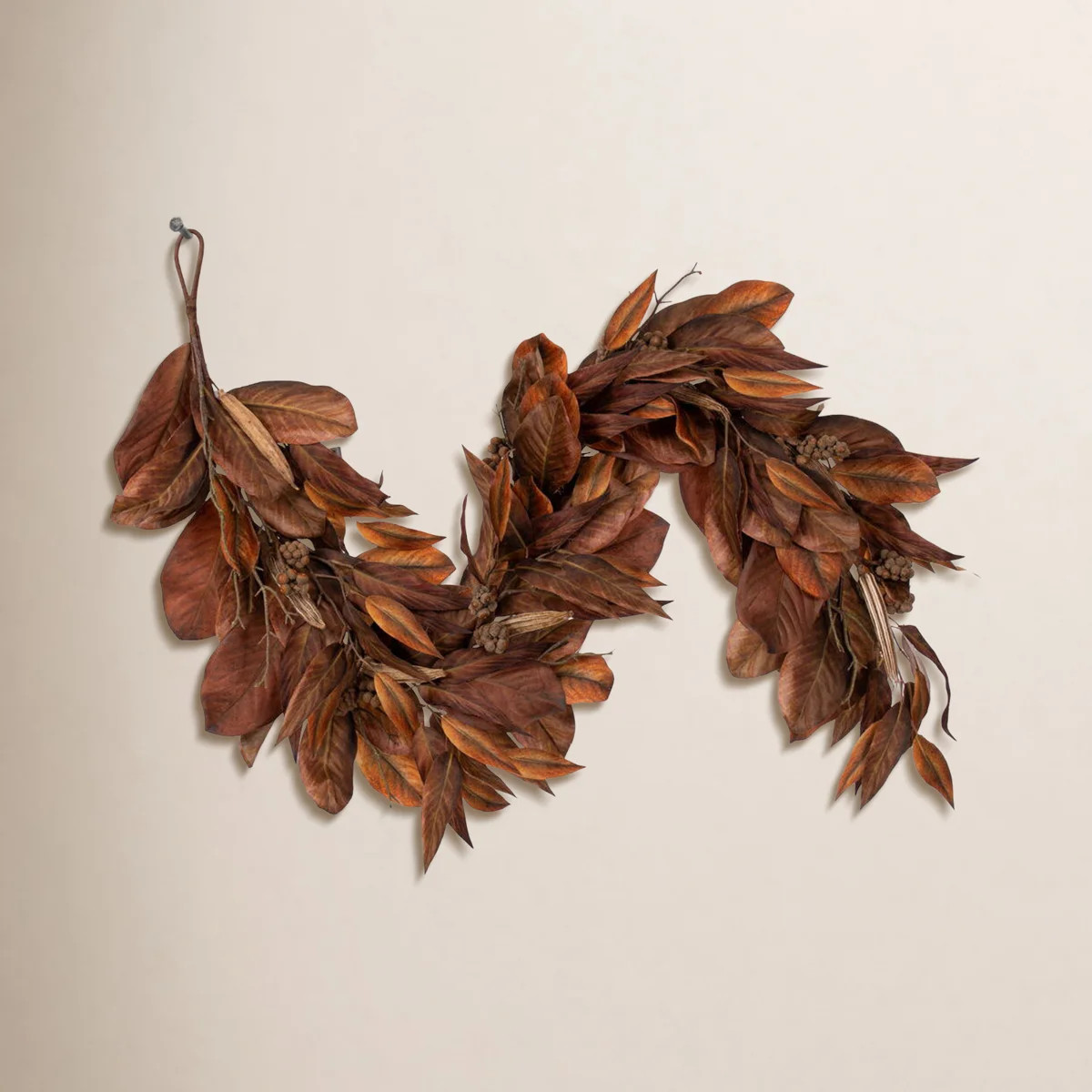 72" Brown Magnolia Leaf Garland. It measures 72 by 9 inches. | Joss & Main