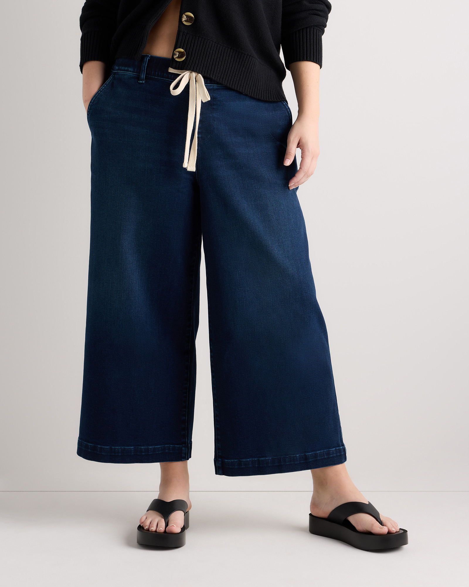 Quince | Women's Mia Wide Leg Crop Jeans in Deep Sea Blue, Size 1X, Cotton | Quince