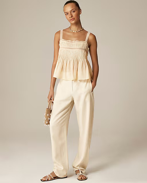 Lace-trim tank top in ramie | J. Crew US