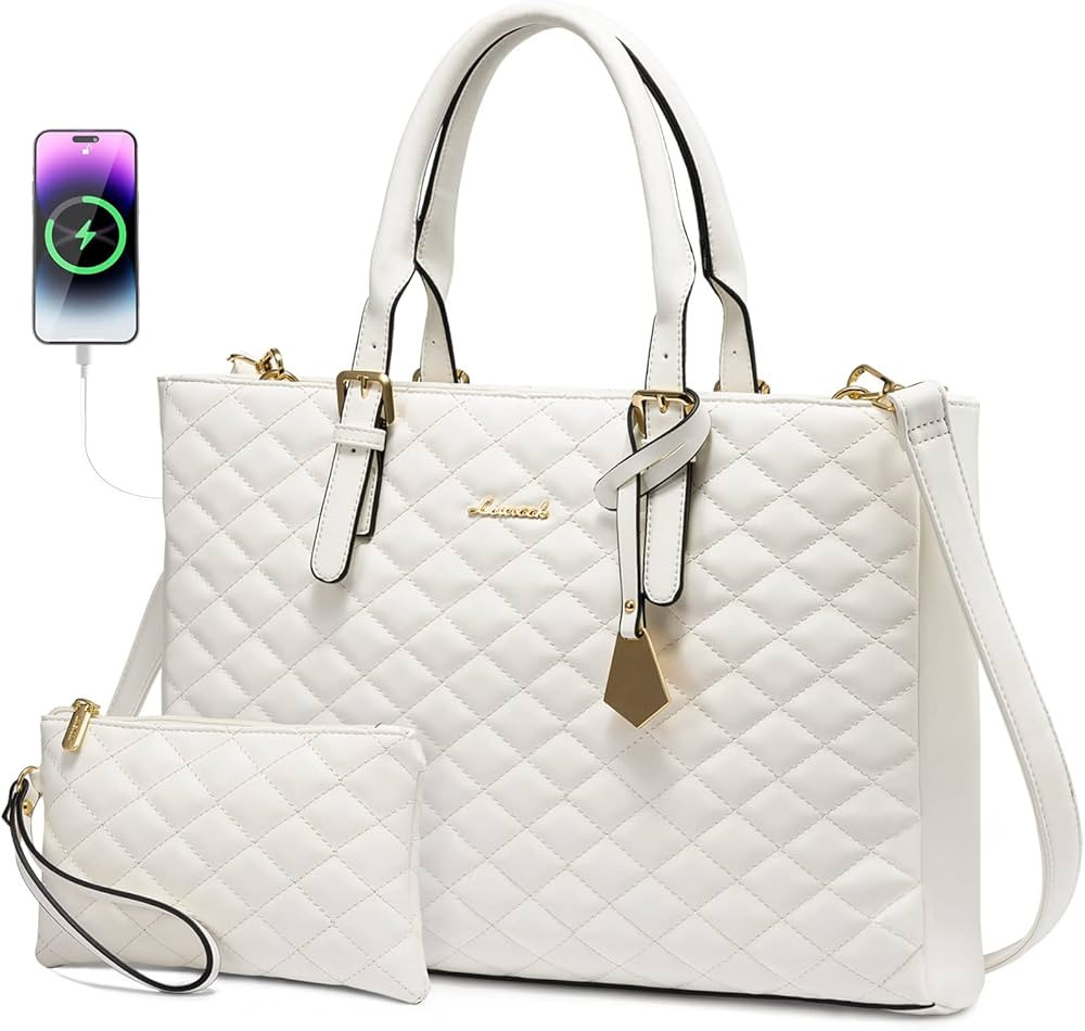 LOVEVOOK Laptop Bag for Women, Work Tote Bag Quilted Leather Computer Shoulder Bag, 15.6 inch Lap... | Amazon (US)