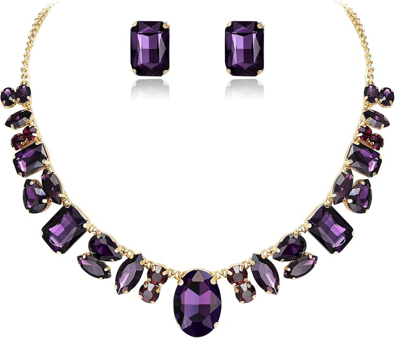 Rhinestone Choker Necklace with Stud Earrings, Sparkly Crystal Wedding Party Costume Statement Je... | Amazon (US)