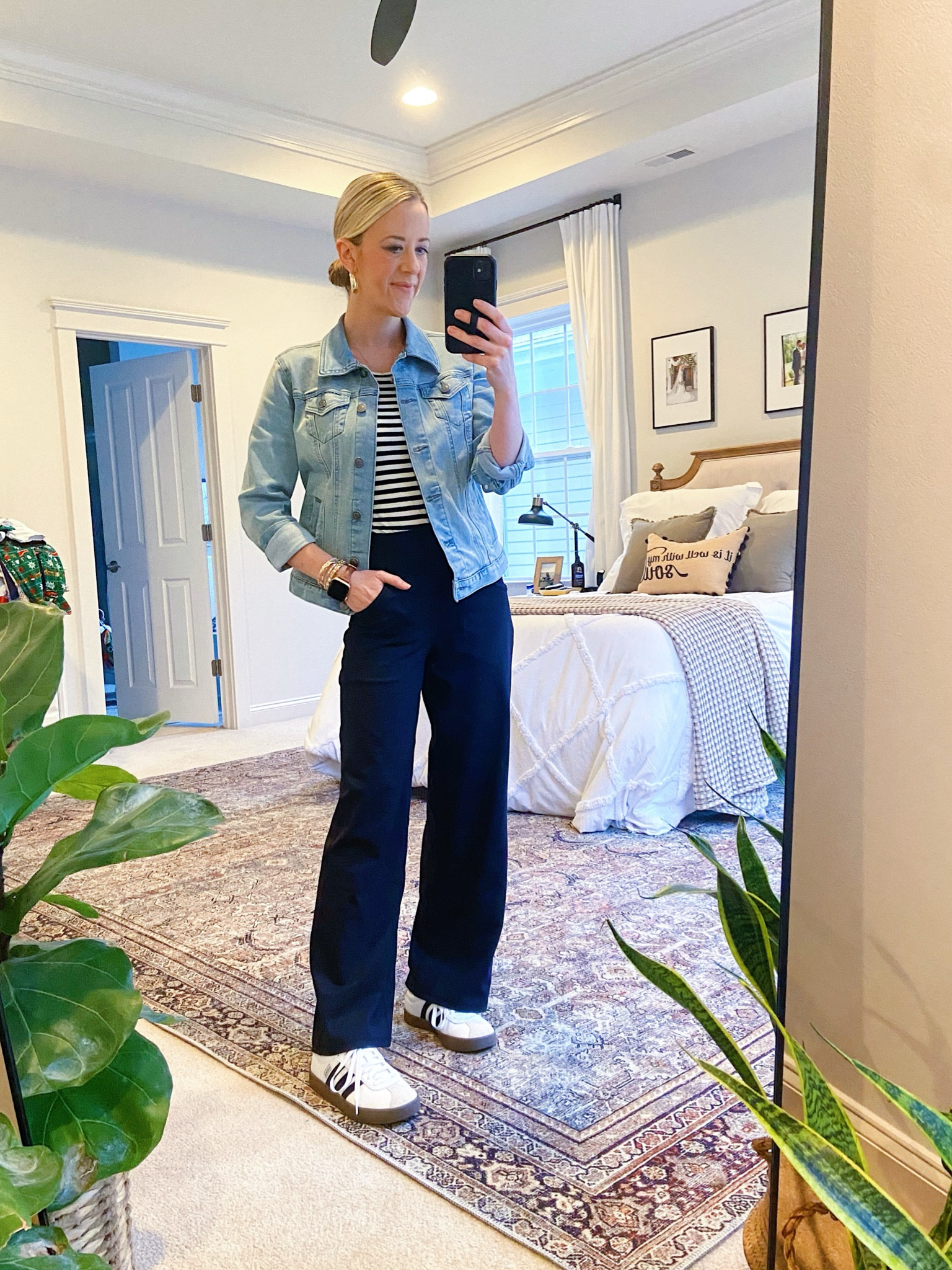 Elevated casual outfit. Each clothing item is under $30. The denim jacket is a great Walmart find and my pants are Amazon. Wearing an XS in everything. I’m 5’4” for pant length reference. 

Elevated Mom Style | Errands Outfit | Amazon yoga pants | Amazon wide leg pants | Walmart Fashion | Affordable fashion | Spring Outfit | Neutral Shoes | Mom Outfit  

#LTKfindsunder50 #LTKfamily #LTKSeasonal