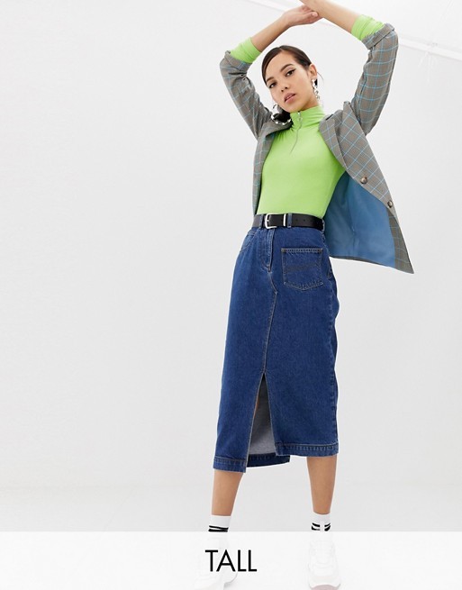COLLUSION Tall denim midi skirt in classic blue | ASOS US