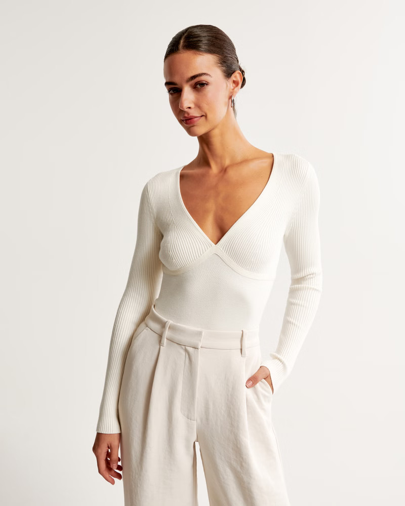 Long-Sleeve V-Neck Sweater Bodysuit | Abercrombie & Fitch (US)