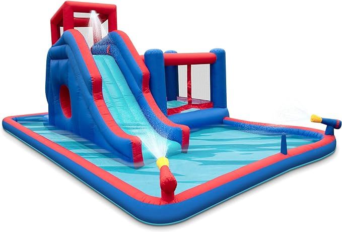 Sunny & Fun 2-in-1 Bounce & Blast Inflatable Water Slide Park – Heavy-Duty for Outdoor Fun - Cl... | Amazon (US)
