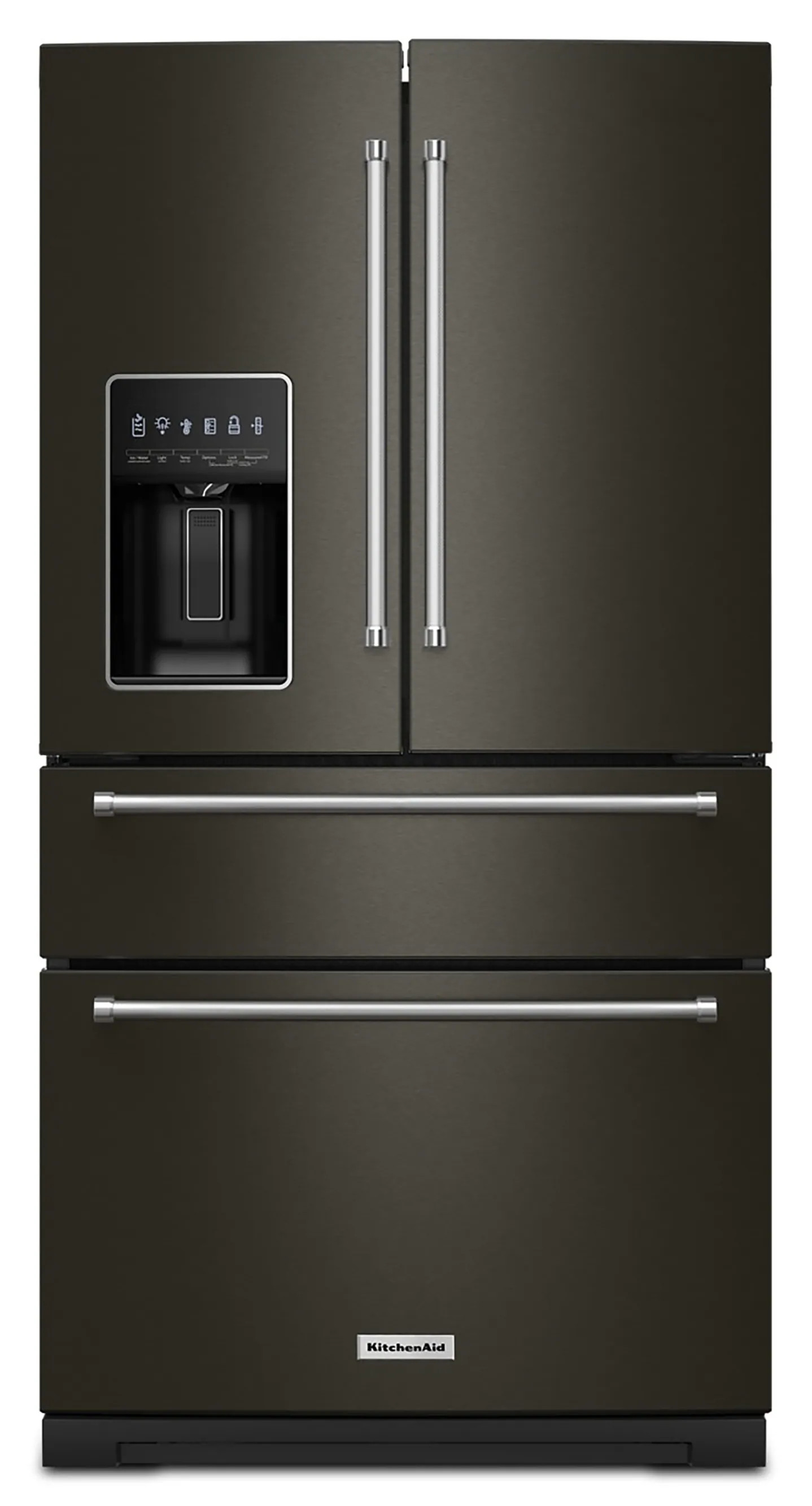 KitchenAid 26.2-cu ft 4-Door French Door Refrigerator with water and Ice dispenser (Black Stainless) | KRMF536RBS | Lowe's
