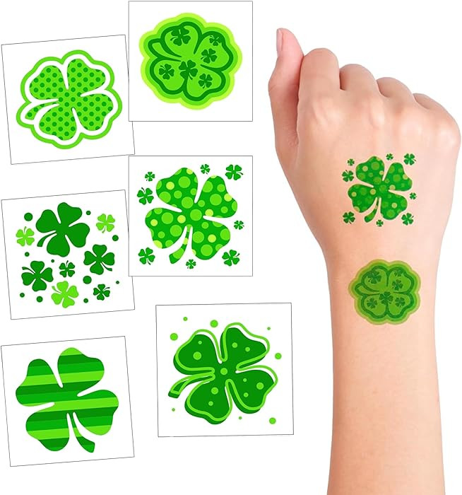 4E's Novelty 72 Shamrock Temporary Tattoos Individually Wrapped Bulk, St Patricks Day Tattoos for... | Amazon (US)
