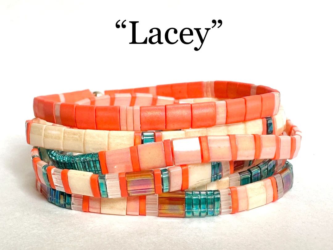 WRIST CANDY - Stackable Tila bead bracelet, BOHO glass tile stretchy bracelet, layering, colorful... | Etsy (US)