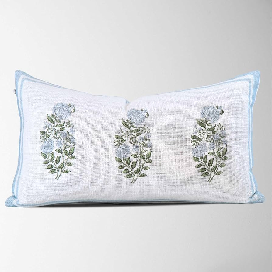 Genevieve Block Print Pillow Cover (Blue, 14x24) | Amazon (US)