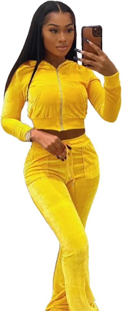 YeadamFission Womens 2 Piece Velour Tracksuit Two Piece Outfits for Women, Long Sleeve Crop Tops ... | Amazon (CA)