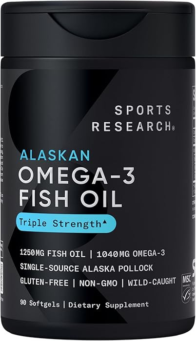 Sports Research® Omega-3 Fish Oil 1250 - Triple Strength Fish Oil Supplement from Wild Alaska Po... | Amazon (US)