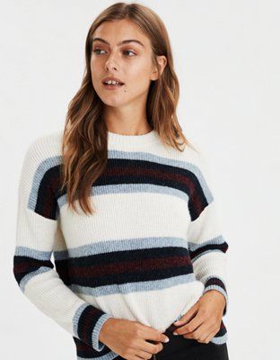 AE Striped Crew Neck Oversized Sweater | American Eagle Outfitters (US & CA)