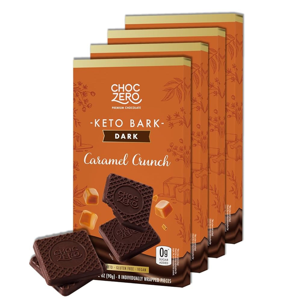 ChocZero Vegan Caramel Crunch Keto Bark, Dark Chocolate Candy Bar with Caramel, Dairy Free, Sugar... | Amazon (US)