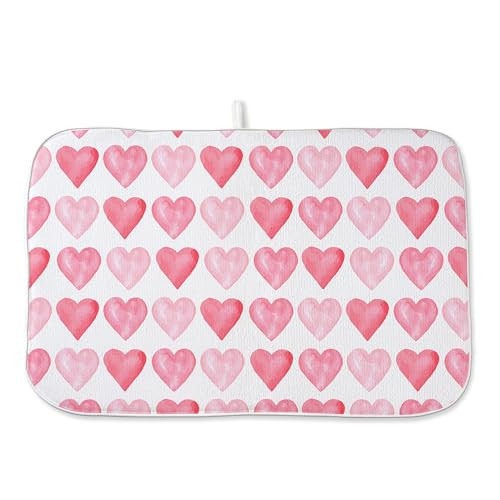 Valentines Day Dish Drying Mats 18x24 Inch Love Pink Heart Drying Mats Anniversary Mother's Day Holiday Valentines Decorations Absorbent Drying Dish Mats for Kitchen Dining Room Counter Decor | Amazon (US)