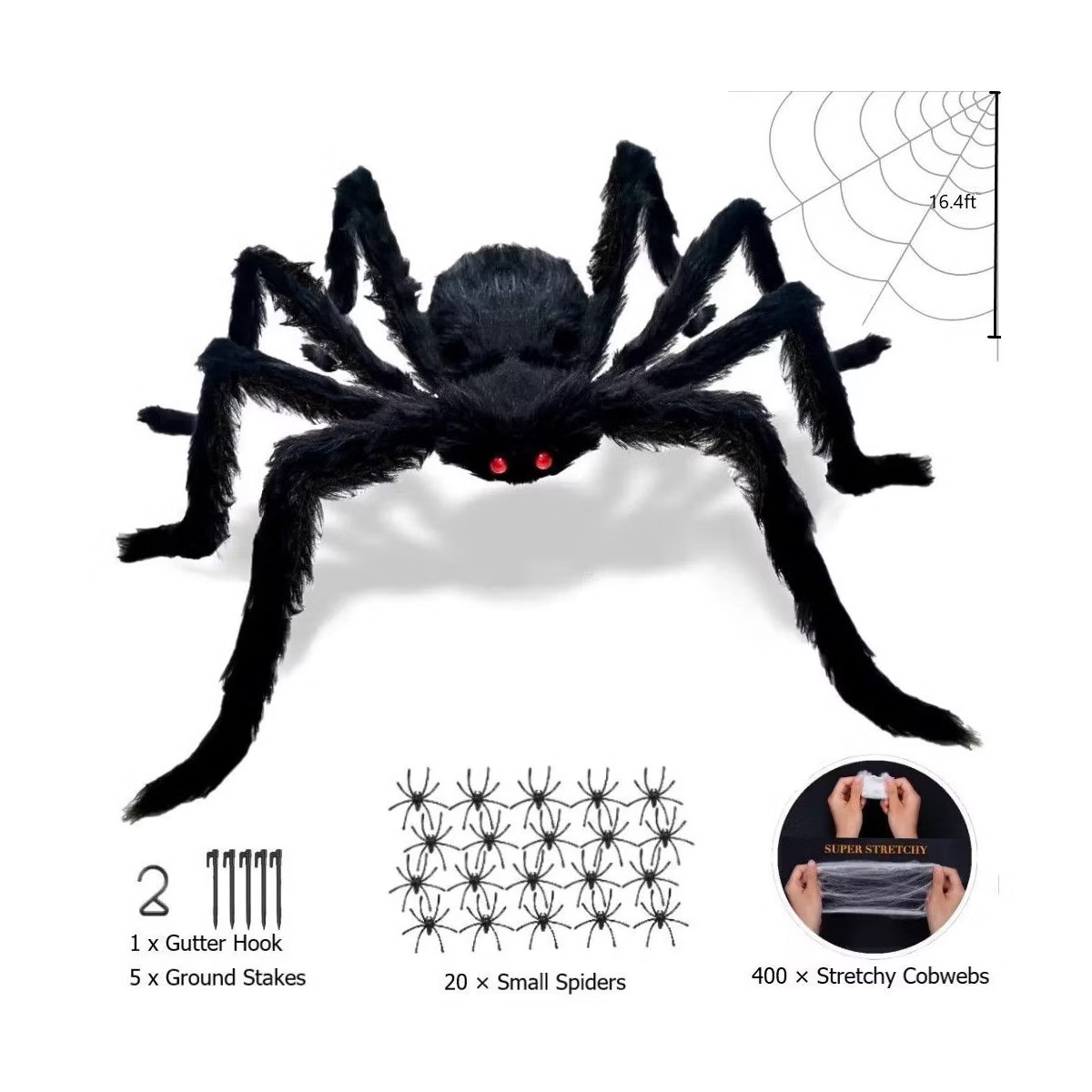 MOVSSOU Halloween Spider Decorations Set 5ft Giant Spider with Web and 20 Small Spiders | Target