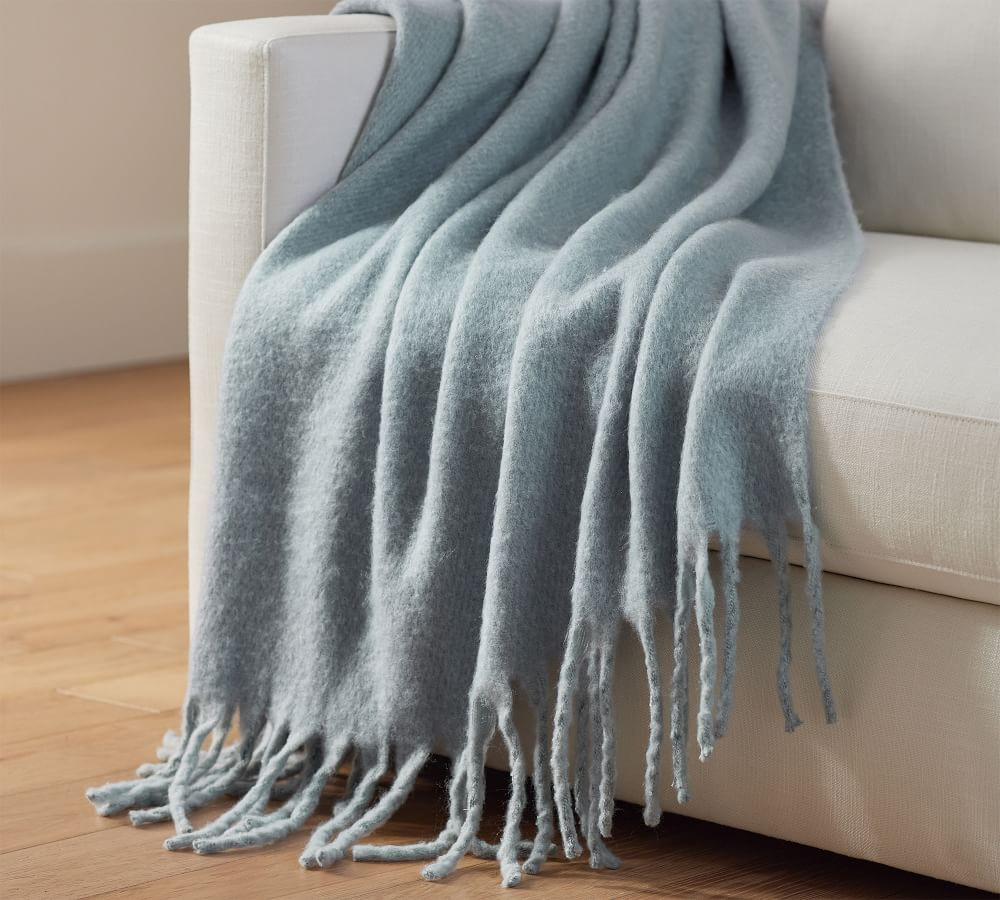 Hayes Faux Mohair Throw, 50&amp;quot; x 60&amp;quot;, Chambray | Pottery Barn (US)