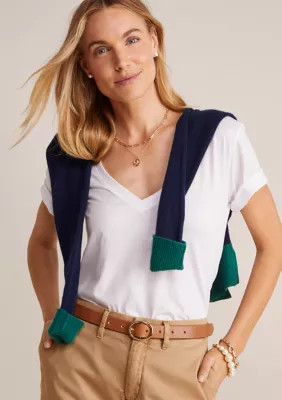 Vineyard Vines Women's Clean Jersey V-Neck T-Shirt, White, Medium | Belk
