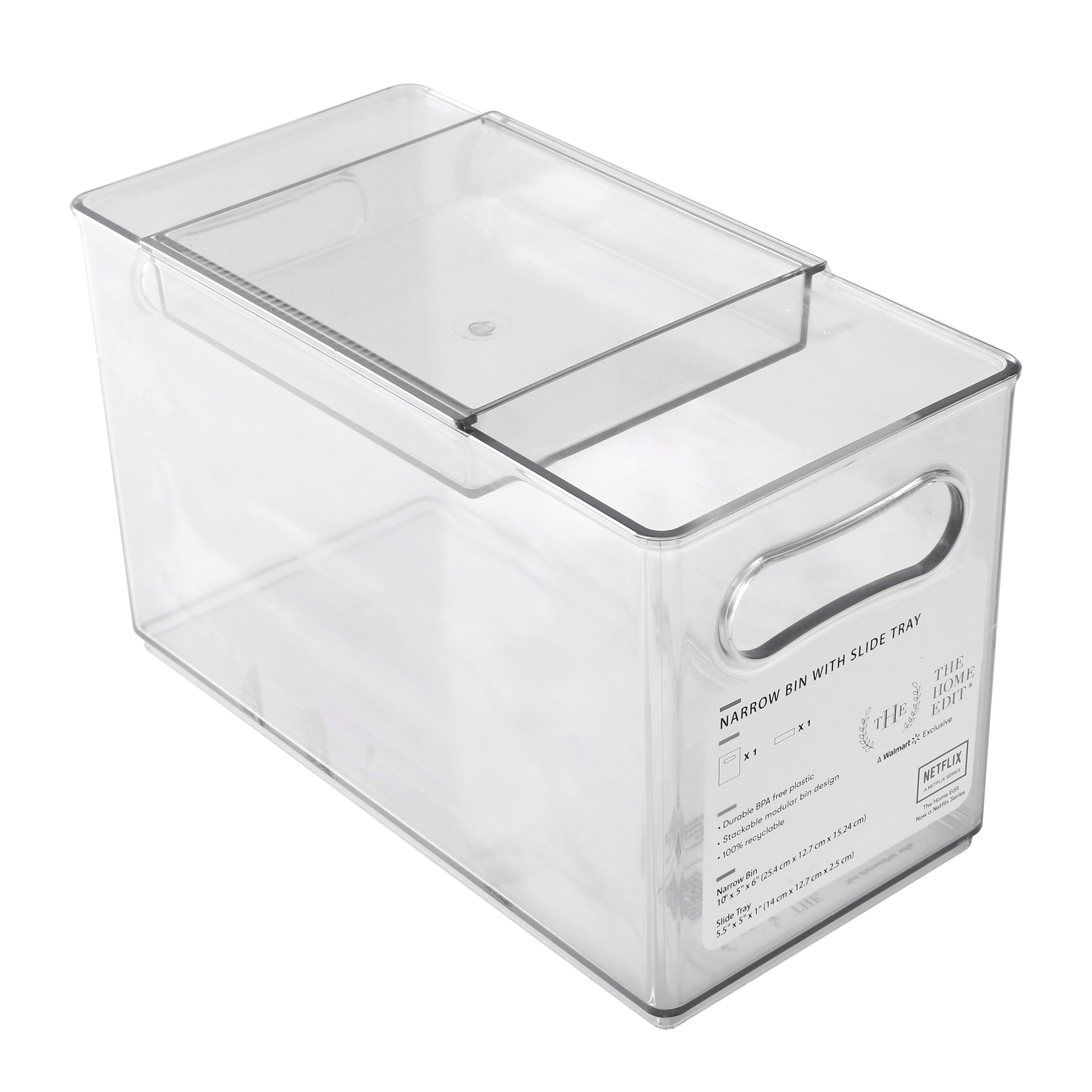 The Home Edit Narrow Bin with Slider Tray, Plastic Storage Bin, Clear | Walmart (US)