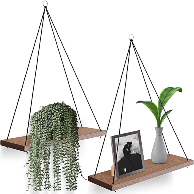Hanging Shelves for Wall - Set of 2 Hanging Plant Shelf - Cute Boho Room Decor for Bedroom, Bathr... | Amazon (US)