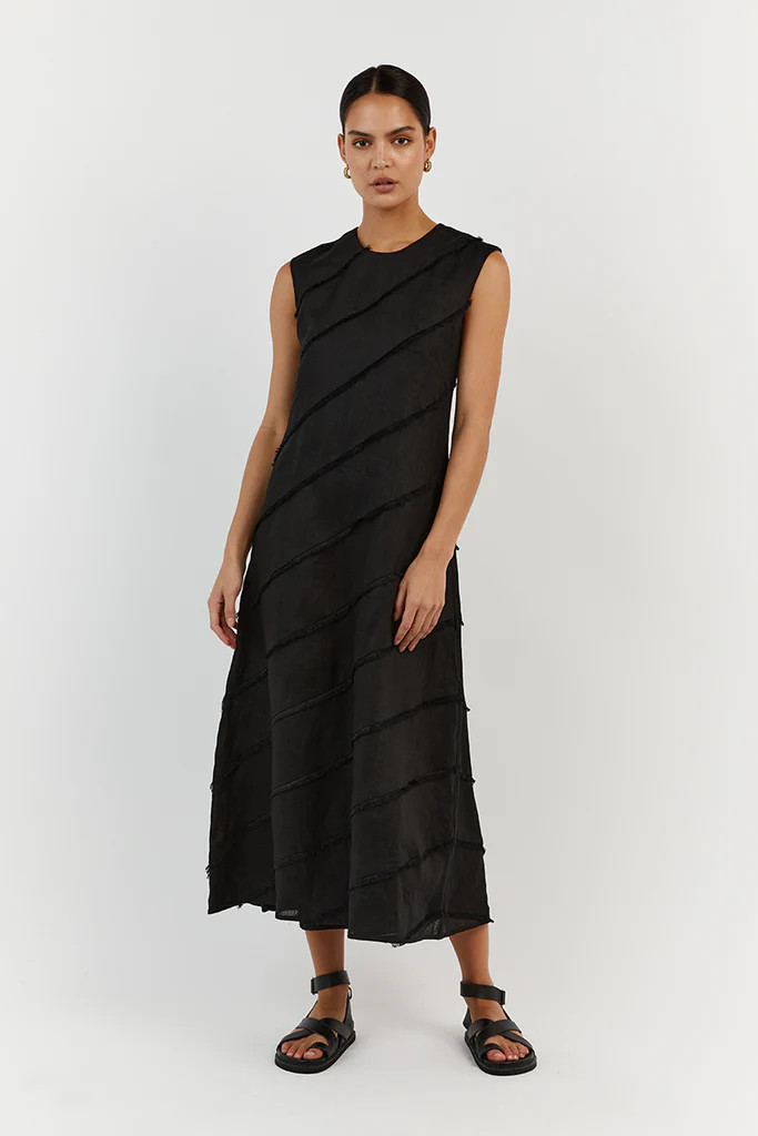 ALEXA BLACK LINEN MIDI DRESS | DISSH