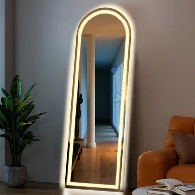 Arched Full Length Mirror With LED Lights, Lighted Floor Mirror With Stand, Dimming & 3 Color Lighting, Stand For Bedroom,(White) | Wayfair North America