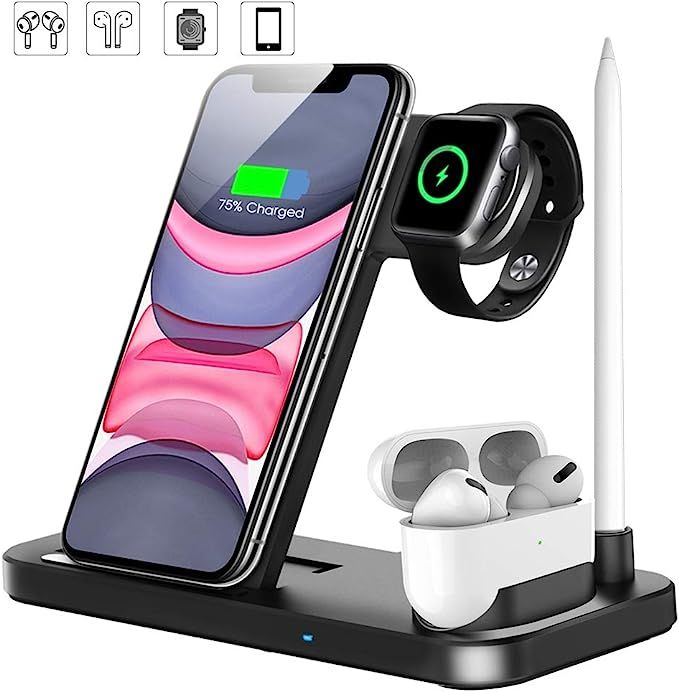 Wireless Charger, QI-EU 4 in 1 Qi-Certified Fast Charging Station Compatible Apple Watch Airpods ... | Amazon (US)