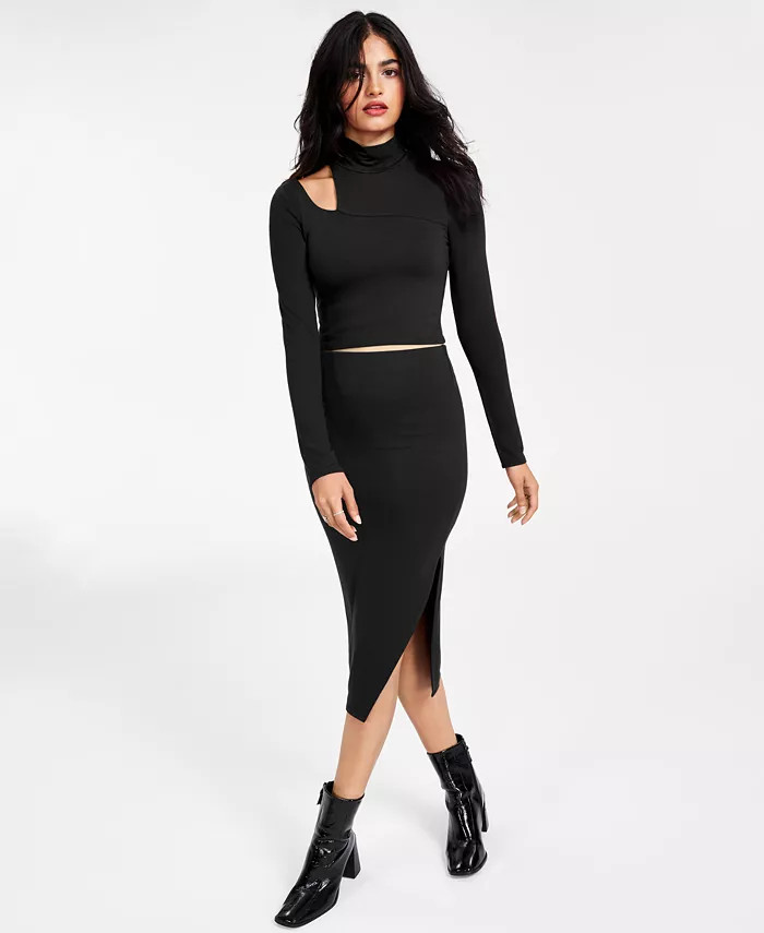 Bar III Women’s Long-Sleeve Cutout Cropped Top, Created for Macy’s & Reviews - Tops - Women -... | Macys (US)