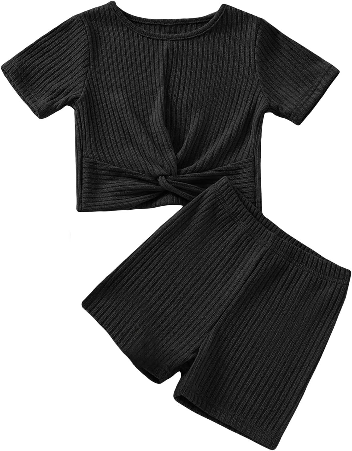 Floerns Girls 2 Piece Outfit Twist Hem Short Sleeve T Shirt and Biker Shorts Set | Amazon (US)
