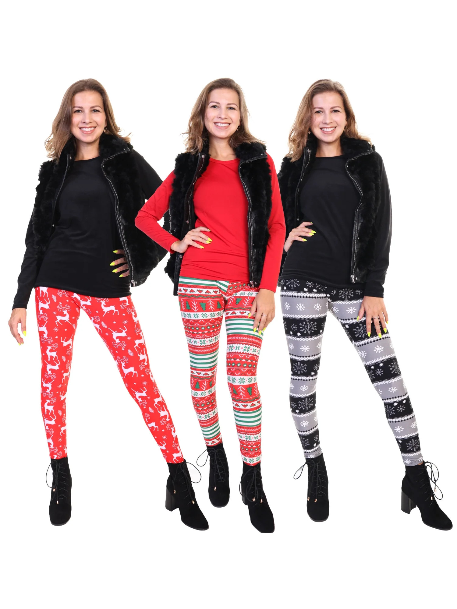 Angelina Women's Holiday Print Leggings (3-Pack) | Walmart (US)