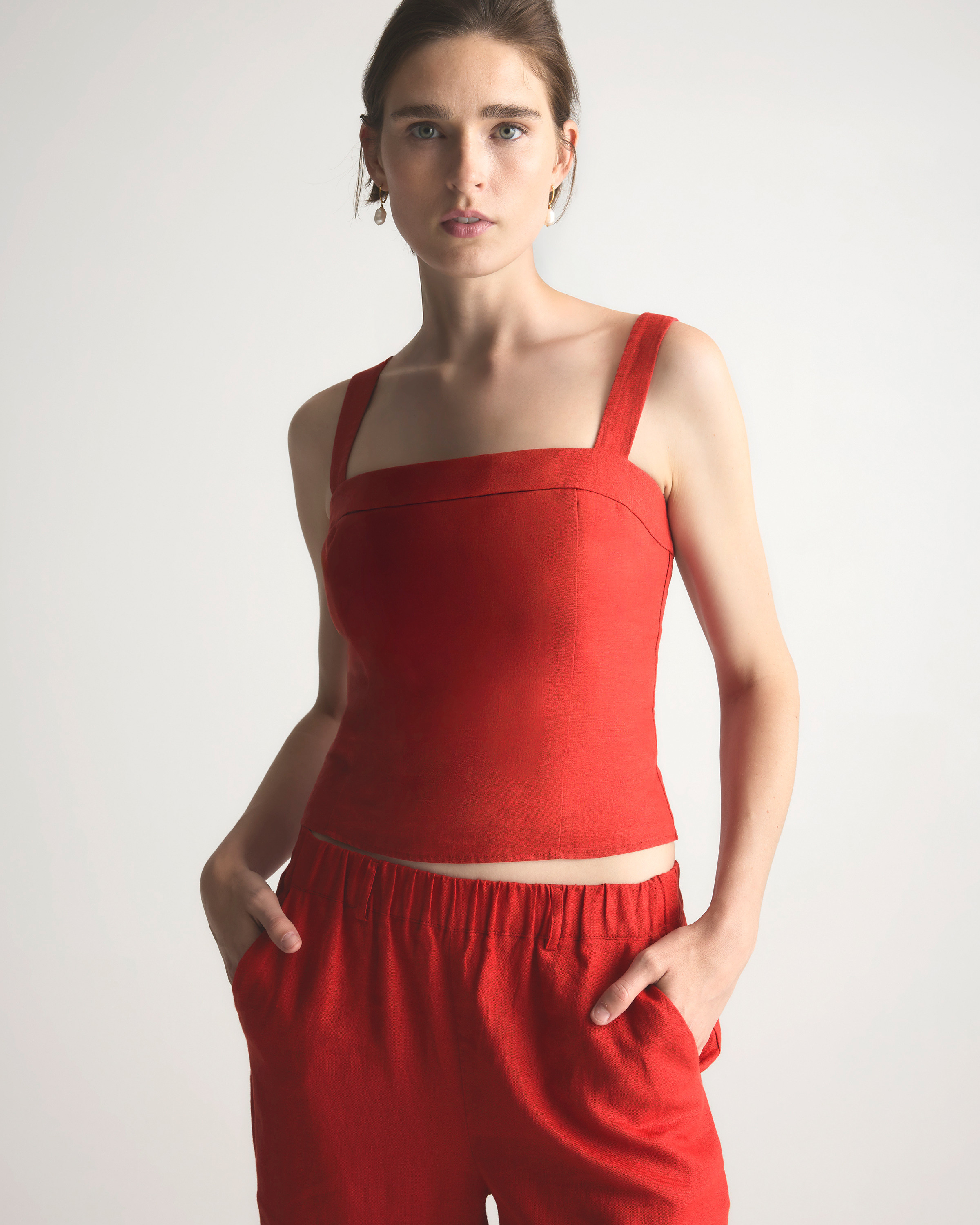 100% European Linen Fitted Tank in Flax | Quince