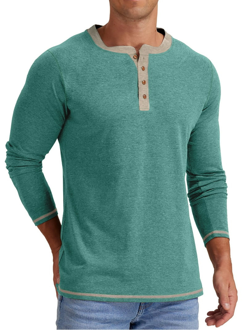 GENTS BLISS Crew Neck Henley Men Shirts Long Sleeve Shirts for Men Casual Color Block Tops | Walmart (US)