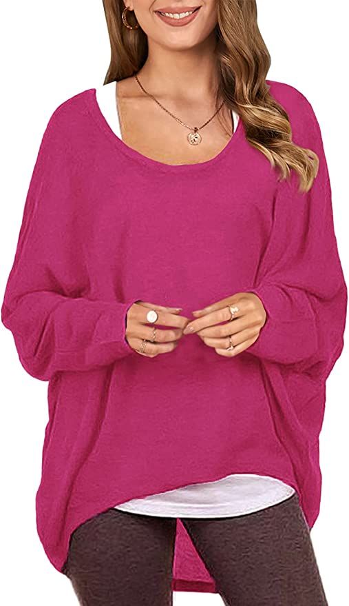 ZANZEA Women's Batwing Sleeve Off Shoulder Loose Oversized Baggy Tops Sweater Pullover Casual Blo... | Amazon (US)